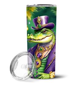 Alligator King of Mardi Gras Stainless Steel Skinny Tumbler Vacuum Double Walled Reusable Insulated Tumbler Travel Cup for Coffee Cocktails Gift with